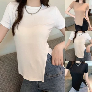 Trendy Women Summer Short Sleeve T Shirts with Irregular Hem for Daily Use - Picture 1 of 32
