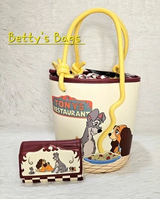 Disney Lady And The Tramp Pasta Dinner Bucket Crossbody Bag And Wallet Set☆NWT - Image 1 of 4