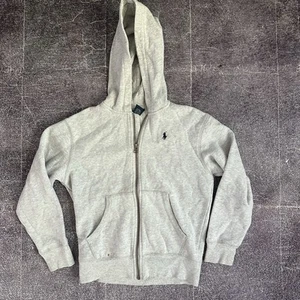 Boys Polo Ralph Lauren Heather Gray Blue Logo Full Zip Up Hoodie Sweatshirt Sz S - Picture 1 of 3