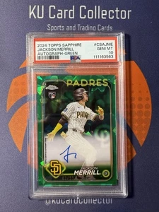 EL.HE24 Jackson Merrill 2024 Topps Chrome Sapphire Green Ref Auto RC /99 PSA 10 - Bild 1 von 2