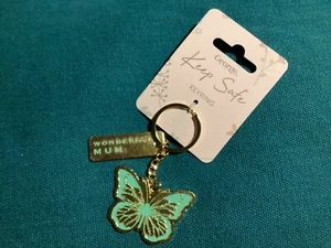 BNIP New Wonderful Mum Metal & Enamel Keyring - Butterfly - Turquoise - Picture 1 of 3