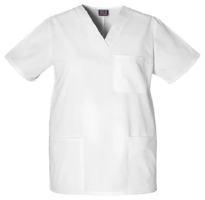 Cherokee Workwear Scrubs Unisex V Neck Top 4876 WHTW White Free Shipping - Picture 1 of 2