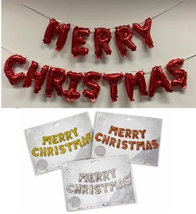 Merry Christmas Bandiera Palloncino Gigante 1,6M Appeso Oro Rosso o Argento Decorazione - Foto 1 di 7