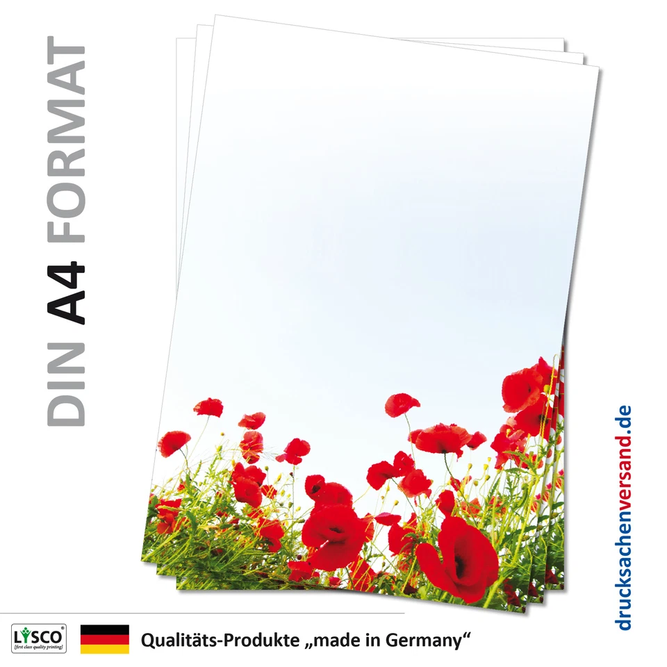LYSCO® Motivpapier Briefpapier (Blumen-5078 DIN A4 25 Blatt) Mohnblumen Wiese Frühling