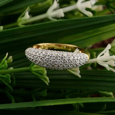 0.76 Ct Round Pave H Color SI Clarity Diamond Dome Ring 14k Yellow Gold Jewelry - Image 1 of 4