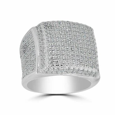 Men's Large Solid 925 Silver 4ct Simulated Diamond Square Pinky RING ICY Bling - Image 1 of 4