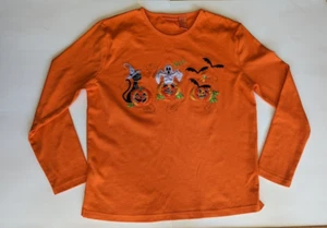 Halloween Fashion Classics Shirt Womens Sz M Orange Long Sleeve Top Beaded - Picture 1 of 4