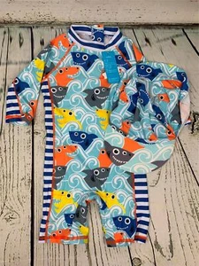 Sun Protective Baby Boys Swimsuit Toddler 12 18 Mo One Piece Swimwear Hat Shark - Picture 1 of 2