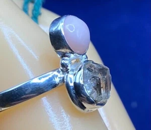 Natural 4.47ct Herkimer Diamond & Pink Opal Ring Sterling Silver - Picture 1 of 3