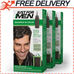 3-Pack Just For Men Shampoo-In Color Gray Hair Coloring, Deep Dark Brown, H-46 - Picture 1 of 8