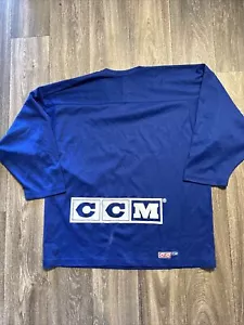 Vintage CCM Blank Blue Hockey Mesh Jersey 90s Large - Picture 1 of 7