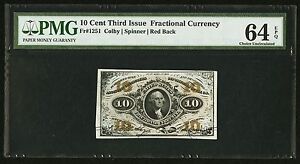 U.S. 1864-69 10 CENTS FRACTIONAL CURRENCY FR-1251 CERTIFIED PMG "CHOICE-64-EPQ"