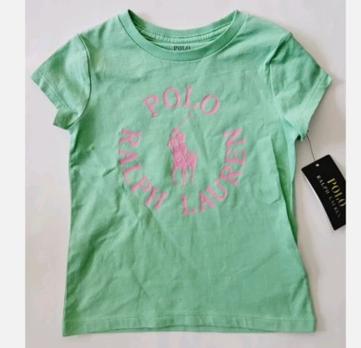 Polo Ralph Lauren 青少年女孩 T 恤 Pony Log 尺寸 4 7 8 16 黑色蓝色粉色 SS — 第 1/4 张图片