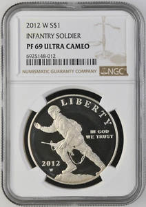 2012 W INFANTRY SOLDIER - $1 - NGC PF69 UC - SILVER COIN - BROWN LABEL /w OGP - Picture 1 of 10