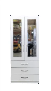 Fully Assembled White 2 Door With 3 Drawer Wardrobe Bedroom Storage Hanging Bar - Picture 1 of 5