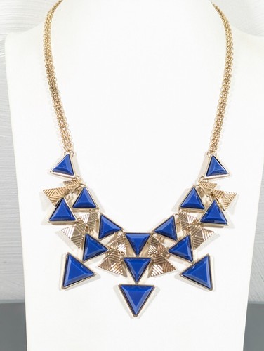 VETEMENTS Collana Triangolo Moderno Geometrico Blu Dichiarazione Tribale Tono Oro 19 in
