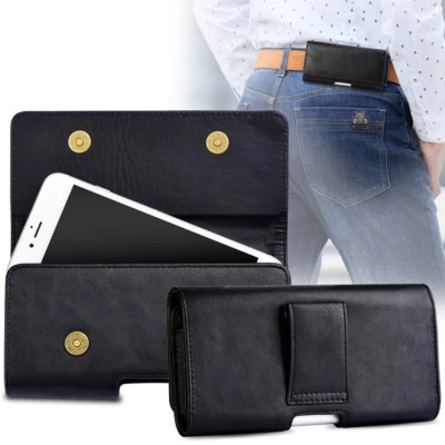 para teléfonos XL GRANDES - NEGRO Cuero PU Bolsa Soporte Cinturón Clip Lazo Funda Estuche Foto 1 de 4