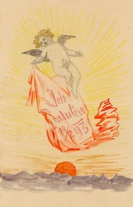 Saludos felicitaciones ángel amanecer puesta de sol técnica mixta 1893 - Imagen 1 de 3