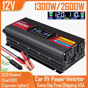 1300W 2600W Power Inverter 2USB 2AC DC 12V to AC 110V RV Converter LCD Display - Imagen 1 de 10
