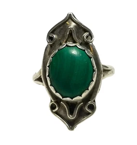 Sterling Silver 925 Ring Green Malachite Signed WX Ethnic Southwest Mexican - Picture 1 of 6