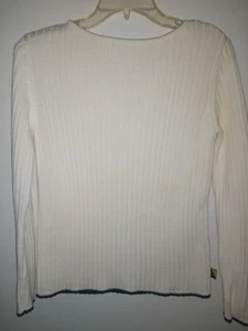 LIZ CLAIBORNE TALLA S SUÉTER CREMA ACANALADO CON RIBETE AZUL OSCURO - Imagen 1 de 3
