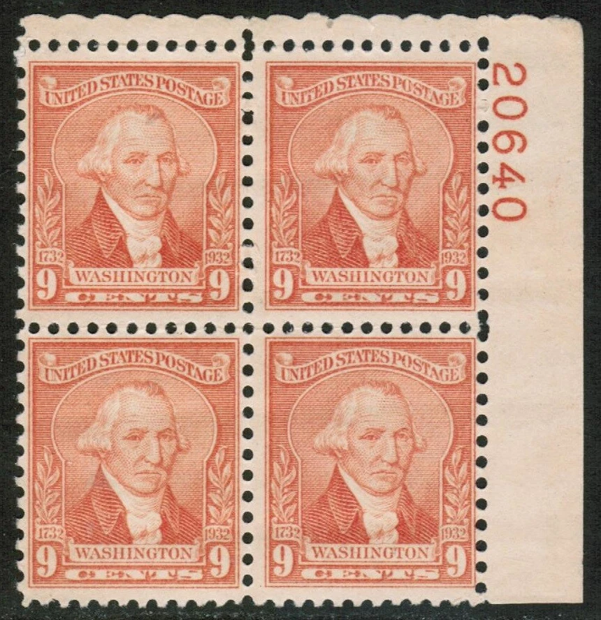 US USA Sc# 714 MNH FVF PLATE # BLOCK President George Washington BiCentennial  - Image 1 of 1
