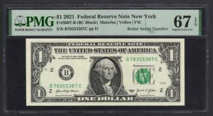 United States 1$ 2021 Fr#3007-B (BC Block)  Radar S/N 78355387 UNC Grade 67 - Picture 1 of 2