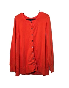 Lands End Cardigan 3X 24/26W Orange Basics Stretch Button Up Comfort Breathable - Picture 1 of 14