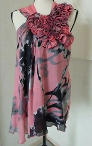 $380 Robert Rodriguez Pink Black Floral Bias Cut Ruffle Silk Top Blouse SZ 8 M - Picture 1 of 12