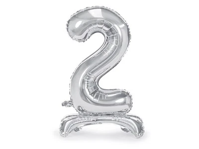 Pallone compleanno numero 2 DUE anni argento con base d'appoggio 70cm - Immagine 1 di 2