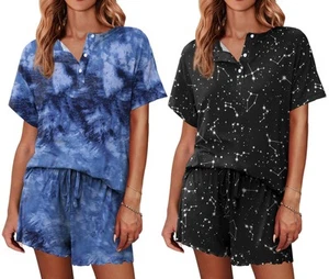 2 Pack Womens Pajama Sets Short Sleeve Top with Shorts Soft Comfy Loungewear ... - Picture 1 of 5