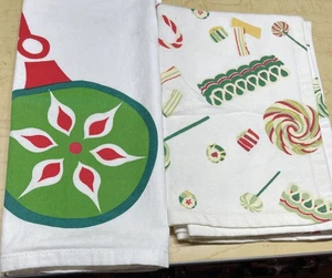 Pair Of Cotton Christmas Dish Tea Towels Target & Xochi Ornaments & Candy - Picture 1 of 11