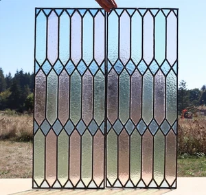 27" Tall Pair of Antique French Stained Glass Window Panels - Picture 1 of 17