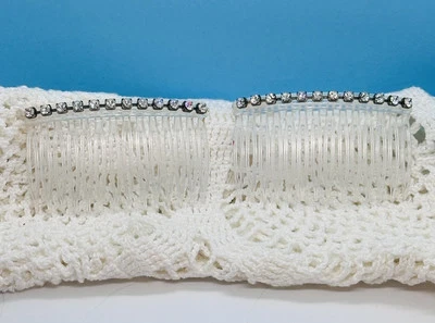 Vintage Hair Comb set 2 Clear With Clear Rhinestones Bling Party Formal - Image 1 of 4