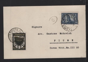 GREECE 1928 POSTA AEREO EGEO RODI STAMPS ON MAILED CARD TO FIUME - Picture 1 of 2