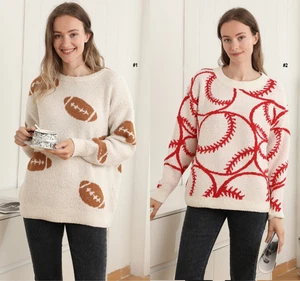 ComfyLuxe Sports Pattern Pullover Lounge Sweater - Picture 1 of 9