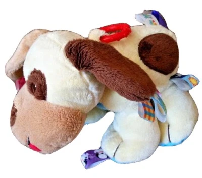 Taggies Tag n Play Pals PUPPY DOG 10" Cream Soft Rattle Plush Lovey Clip-on Ring Foto 1 de 4