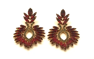 Elizabeth Cole Gold Ohrhänger Ohrhänger Rot Aqua Swarovski Kristalle - Bild 1 von 12