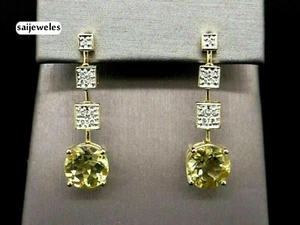 Pendientes de gota de diamantes amarillos de corte redondo de 2 quilates creados en laboratorio regalo oro amarillo de 14 quilates - Imagen 1 de 5