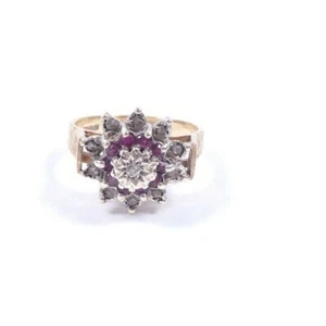 Ruby and Diamond Ring  9 carat gold vintage cluster  - Picture 1 of 6