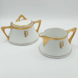 Zucker & Milchkännchen Set formell weiß & gold Monogramm "P" Porzellan Bavaria - Bild 1 von 17