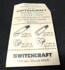 Switchcraft Mounting & Assembly Instruction For Various Audio Connectors - Picture 1 of 3