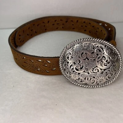 Cinturón para mujer TONY LAMA 34 cuero marrón corteza perforada filigrana trofeo C50029 Foto 1 de 4