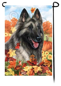 Falling Leaves Garden Flag - Grey Belgian Tervuren - Picture 1 of 1