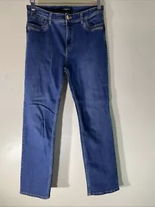 Womens Per Una M&S Uk 10S Dark Blue Wash Straight Leg Denim Jeans Casual Trouser - Picture 1 of 6
