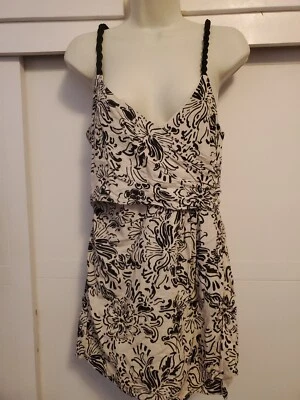 ZARA Mujer Correa de Espagueti Mameluco Mono Beige Negro Ligero Lino Talla M Foto 1 de 4