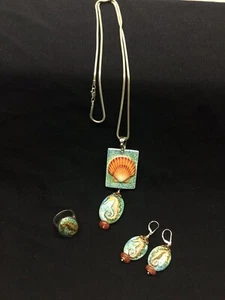 AKR Amy Kahn Russell Sterling Silver Shell / Seahorse Pendant Earring Ring Set - Picture 1 of 12