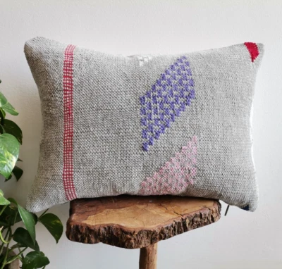 Moroccan Handmade Kilim Pillow Grey Cushion Cover Throw Pillow Case Sofa boho - Image 1 of 4
