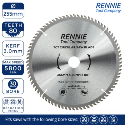 255mm x 30mm x 80T TCT Circular Wood Saw Blade For Bosch, Makita, Dewalt, Mitre - Image 1 of 4