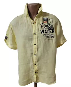 Camp David Linen Shirt Mens Medium Yellow Button Up Embroidered Short Sleeve - Picture 1 of 7